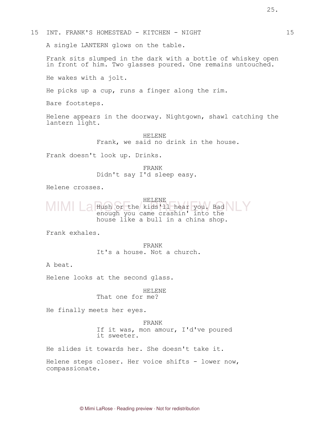Extrait du scénario Halfbreed en anglais, page 1 sur 4